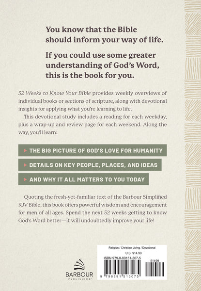 52 Weeks to Know Your Bible: A Devotional Study for Men
