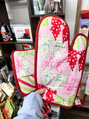 Simply Southern Oven Mitt + Pot Holder Set - Dots + Bows