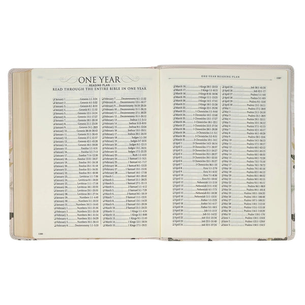 Cream Floral Faux Leather KJV Note-taking Bible - Psalm 91:4