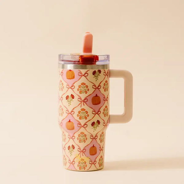 20 oz Lifestyle Flip Straw Tumbler-Patchwork Pumpkins