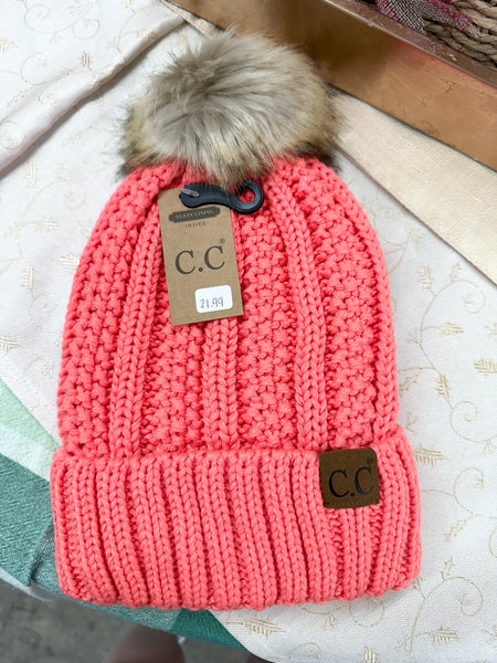 Fuzzy Lined Fur Pom CC Beanie