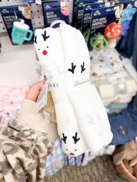 Swaddle Blanket + Plush Rattle - Reindeer