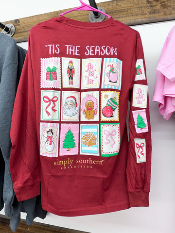 Simply Southern Long Sleeve Shirt - Christmas Stamps • "'Tis the Season"