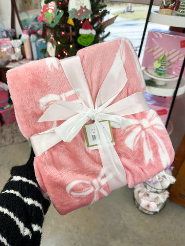 Pink Bow Throw Blanket