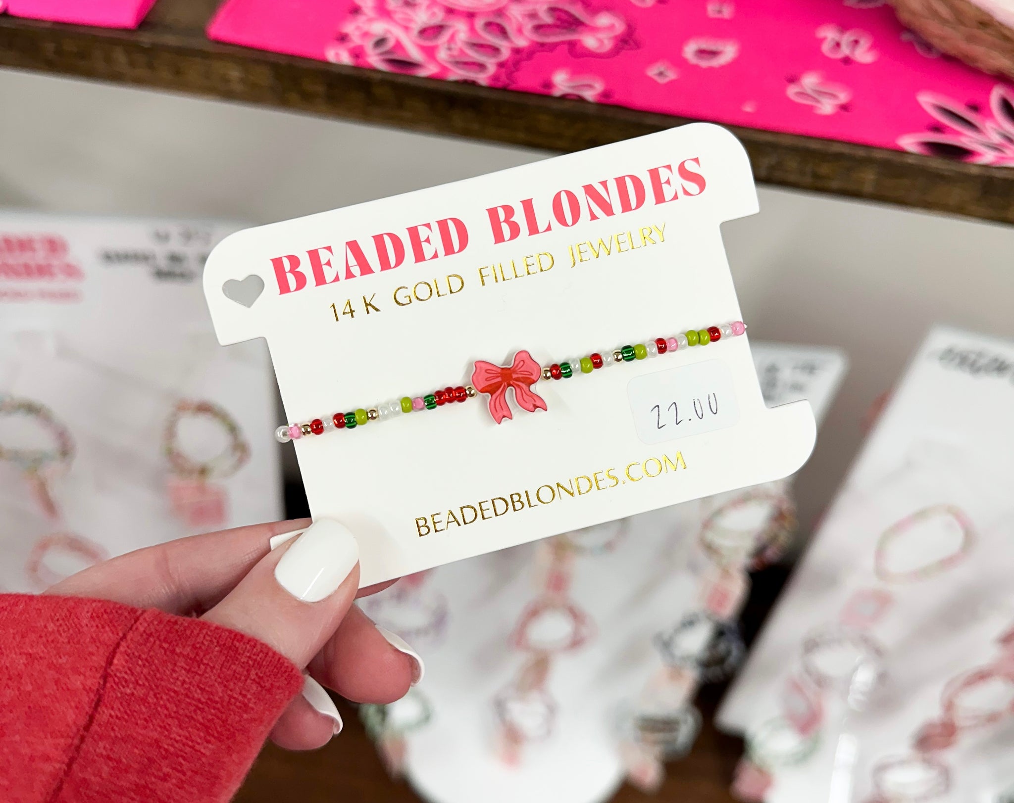Beaded Blondes | Red Bow Holiday Sprinkle Bracelet