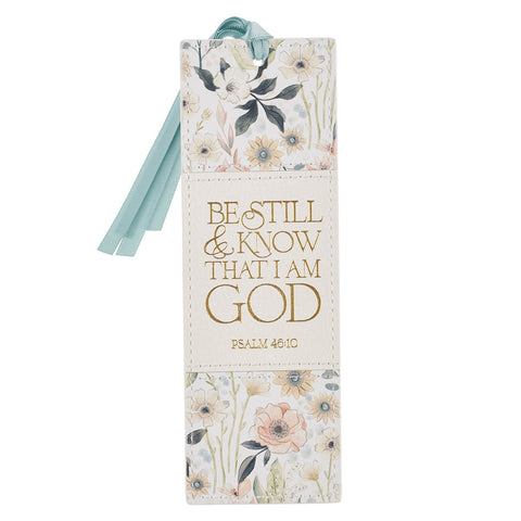 Be Still Teal Meadow Faux Leather Bookmark - Psalm 46:10