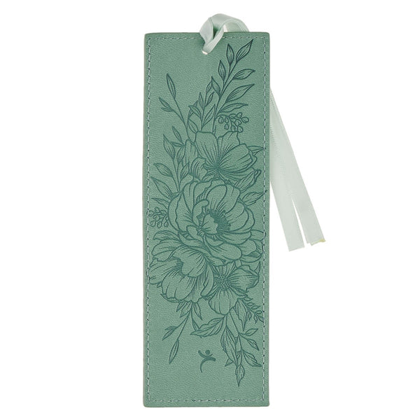 Faith Teal Floral Faux Leather Bookmark - 2 Corinthians 5:7