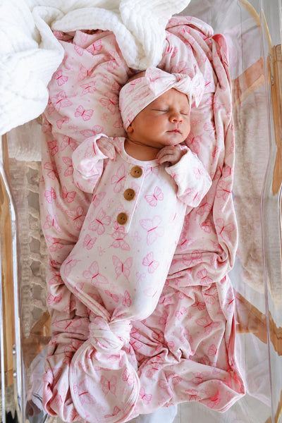 Caden Lane | Blooming Butterflies Newborn Baby Knot Gown & Hat Set