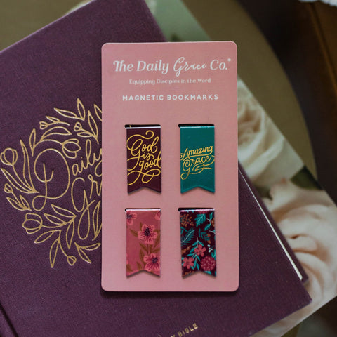 Burgundy Blooms Magnetic Bookmark Set
