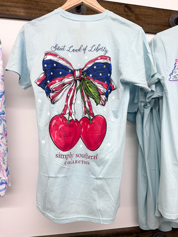 Simply Southern Short Sleeve Tee - Sweet Land of Liberty • Cherry Bow
