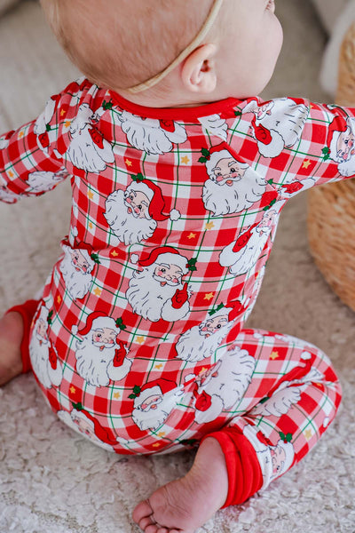 Caden Lane | Christmas Bamboo Convertible Zipper Romper - Cozy Claus