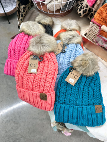 Fuzzy Lined Fur Pom CC Beanie