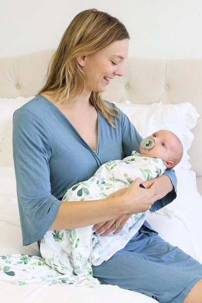Caden Lane | Solid Dusty Blue Bamboo Knit Maternity Robe