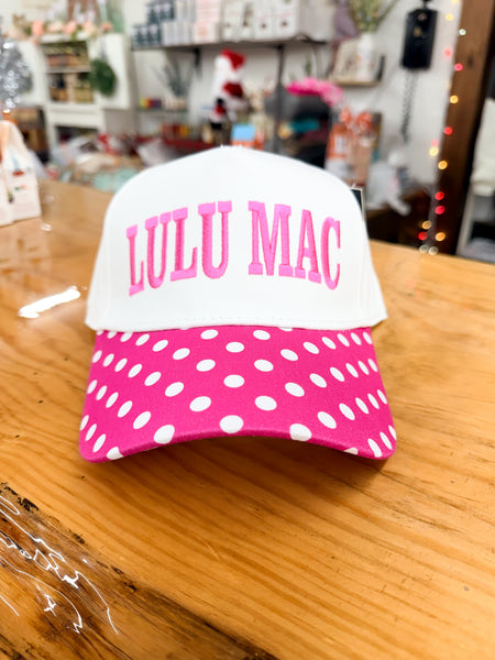 LULU MAC Hot Pink + White Polka Dot Trucker Cap
