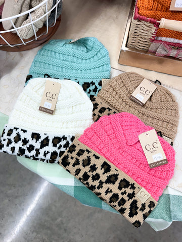 KIDS' Matching Cuff Leopard Print CC Beanie