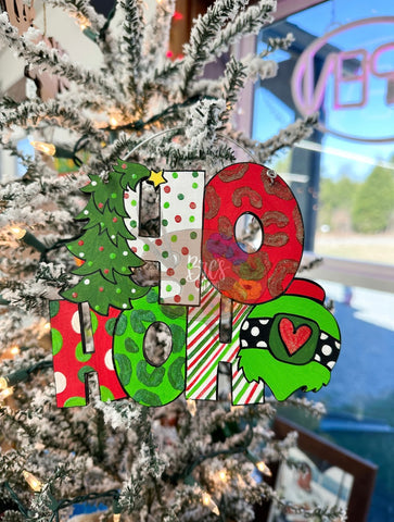 HAND-PAINTED WOOD ORNAMENT | Ho Ho Ho • Festive Monster Ornament #1