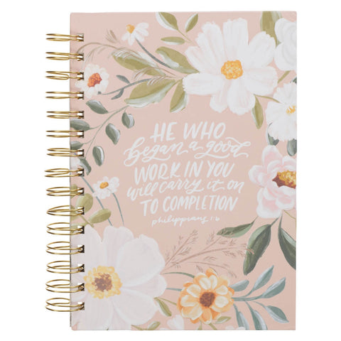 Good Work Peach Floral Spiral Journal - Philippians 1:6