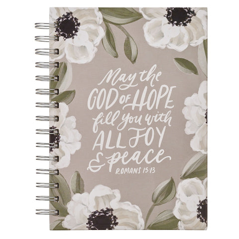 Joy and Peace Gray Floral Spiral Journal - Romans 15:13