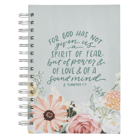 Let the Power, Love, and a Sound Mind Mint Floral Spiral Journal – 2 Timothy 1:7