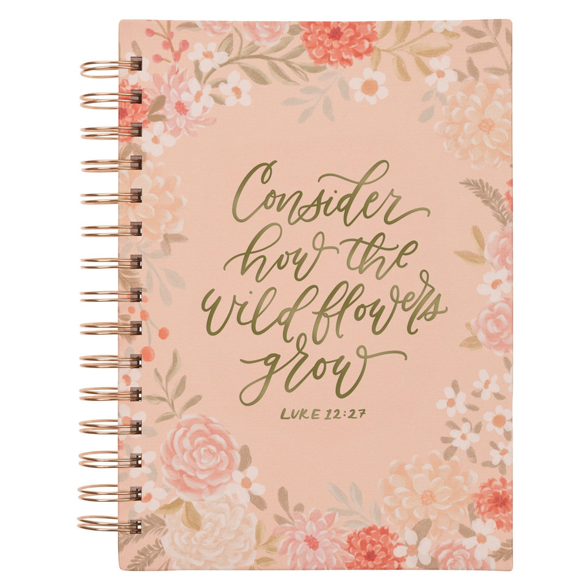 Consider the Wildflowers Peach Floral Spiral Journal - Luke 12:27