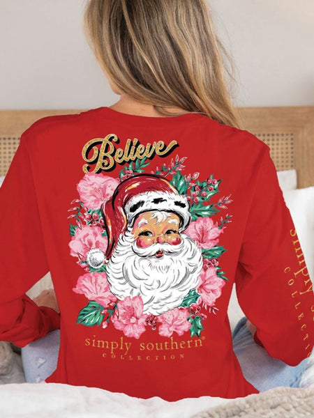 Simply Southern Long Sleeve Shirt - Floral Santa