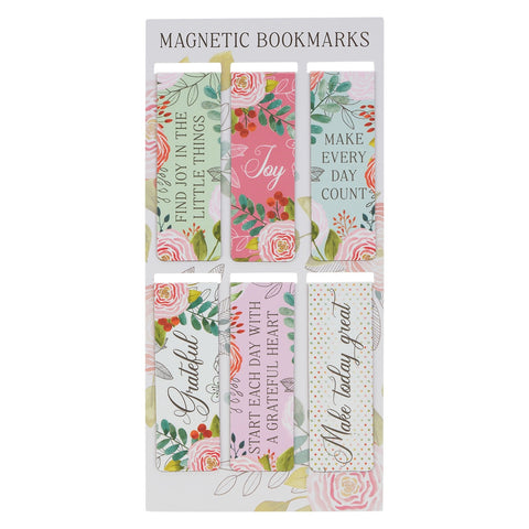 A Grateful Heart Pink Floral Magnetic Bookmark Set - Find Joy in the Little Things