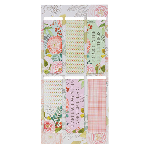 A Grateful Heart Pink Floral Magnetic Bookmark Set - Find Joy in the Little Things