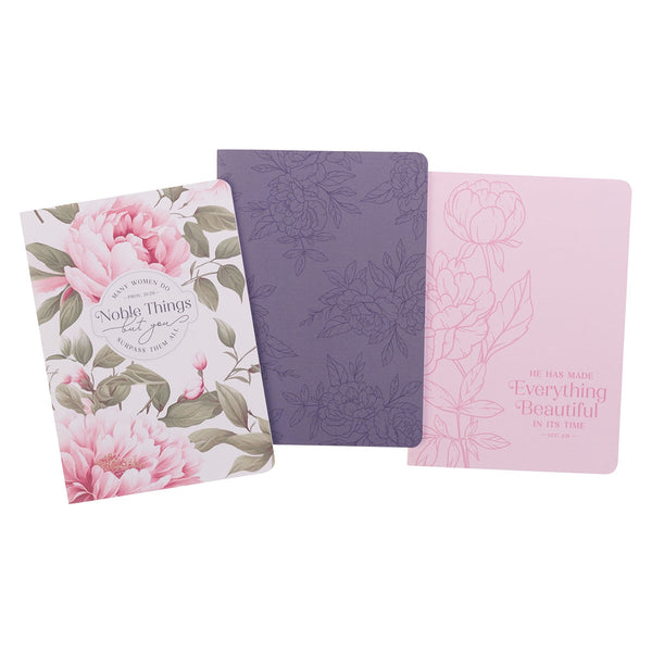Noble Things Pink Floral Notebook Set - Proverbs 31:29