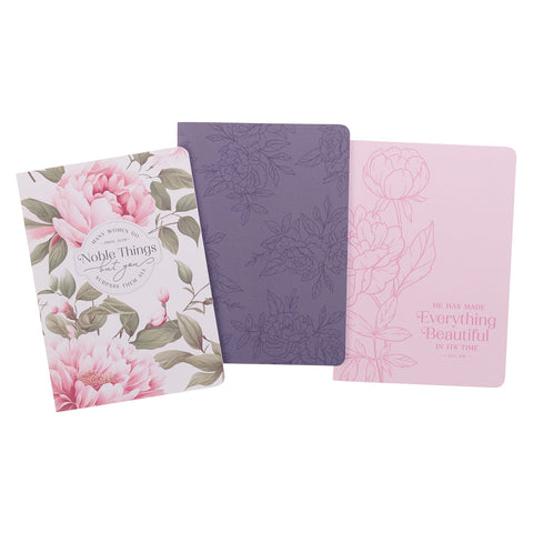 Noble Things Pink Floral Notebook Set - Proverbs 31:29