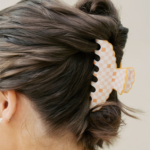 Orange Checkered Scalloped Claw Clip