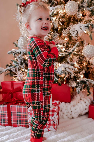 Caden Lane | Christmas Bamboo Convertible Zipper Romper - Plaid Tidings