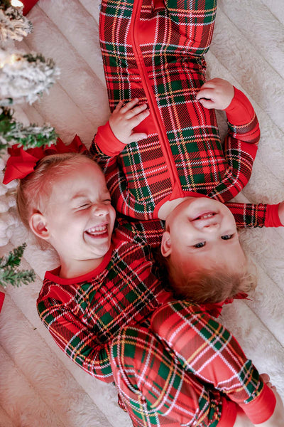 Caden Lane | Christmas Bamboo Convertible Zipper Romper - Plaid Tidings