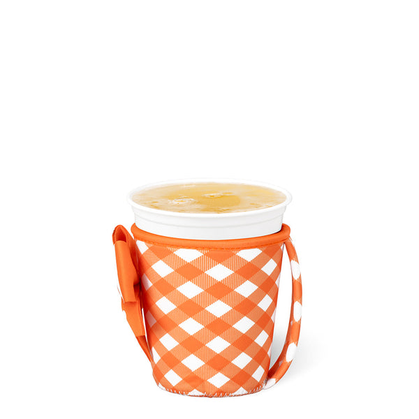 Swig Small Iced Cup Coolie - Orange Gameday Gingham