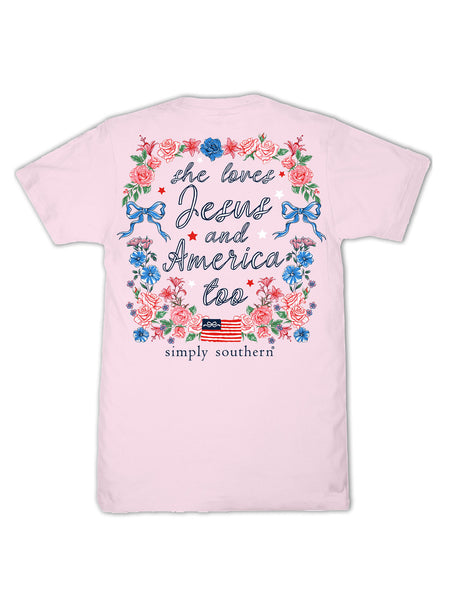 Simply Southern Short Sleeve Tee - She Loves Jesus and America Too