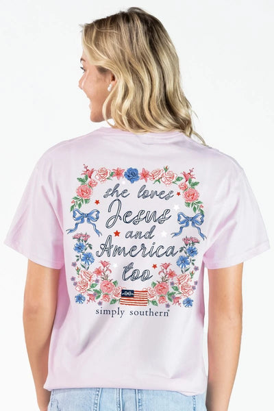 Simply Southern Short Sleeve Tee - She Loves Jesus and America Too