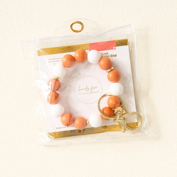 Hands-Free Keychain Wristlet - Orange + White