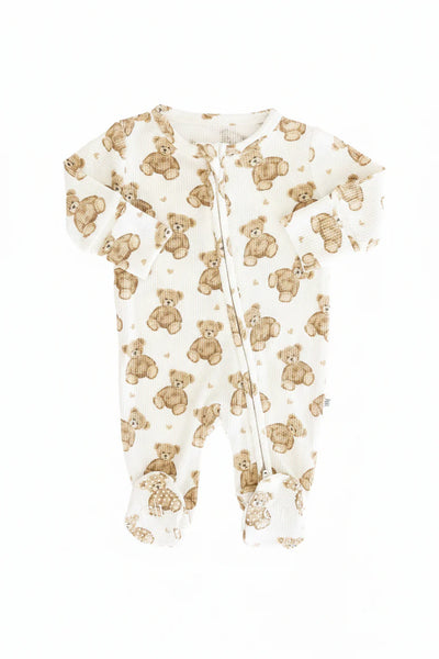 Caden Lane | Beary Sweet Bamboo Waffle Zipper Footie