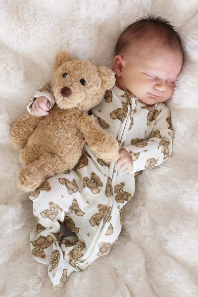 Caden Lane | Beary Sweet Bamboo Waffle Zipper Footie