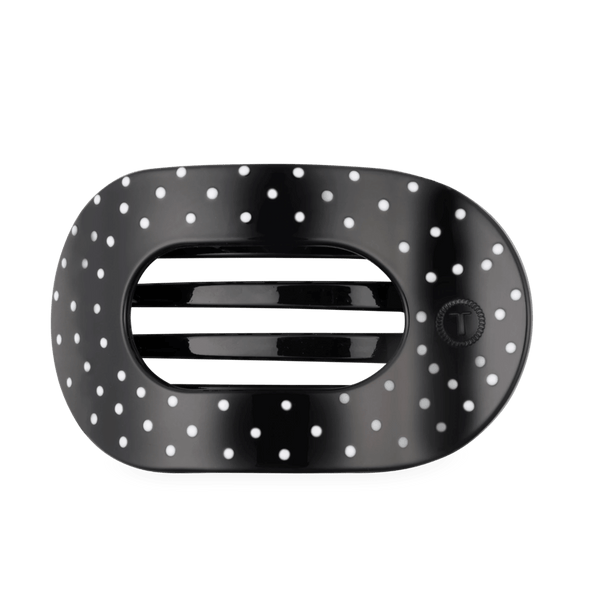 Teleties Flat Round Hair Clip - Black Polka Dot Party