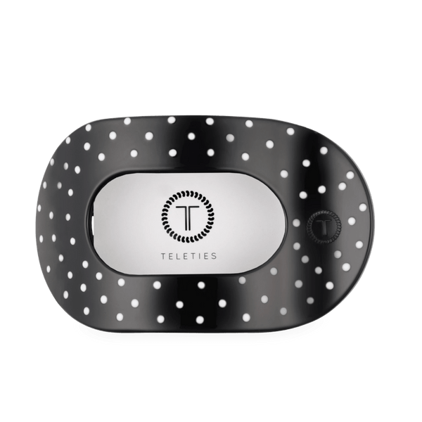 Teleties Flat Round Hair Clip - Black Polka Dot Party