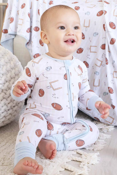 Caden Lane | Tiny Touchdowns Convertible Zip Romper - Neutral