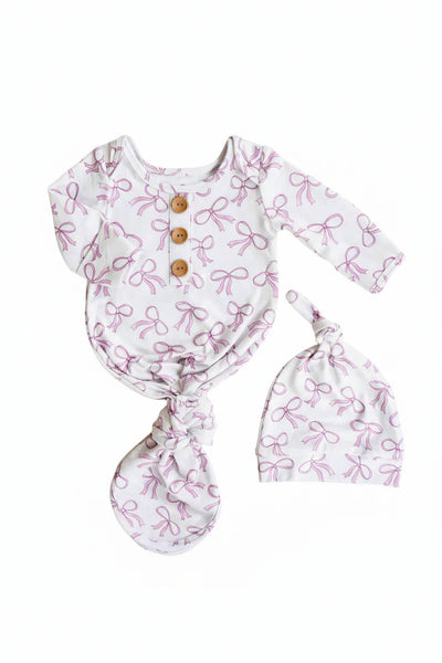 Caden Lane | Blushing Bows Newborn Baby Knot Gown & Hat Set