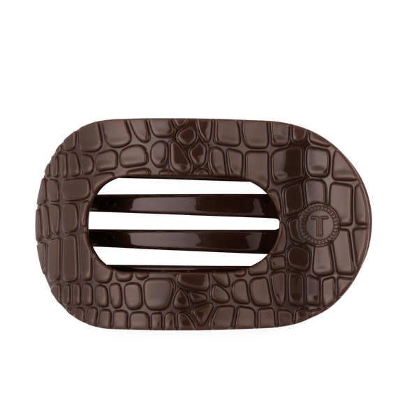 Teleties Flat Round Clip - Brown Crocodile