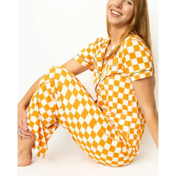 Orange + White Checkerboard Sleep Pants