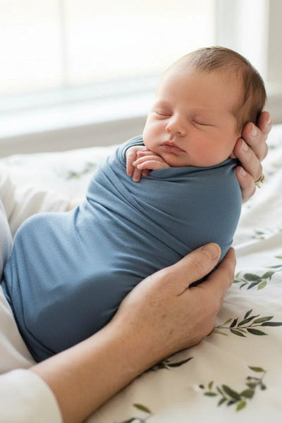 Caden Lane | Solid Dusty Blue Bamboo Knit Swaddle Blanket