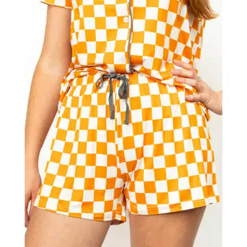Orange + White Checkerboard Sleep Shorts