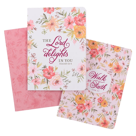 Walk by Faith Berry Pink Floral Large Notebook Set - 2 Corinthians 5:7 (Set of 3 Notebooks)