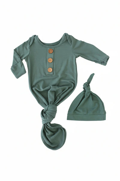Caden Lane | Emerald Bamboo Newborn Knotted Gown & Hat