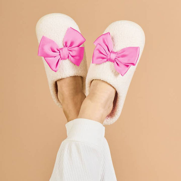 Fuzzy Slippers - Hot Pink Betty Bow
