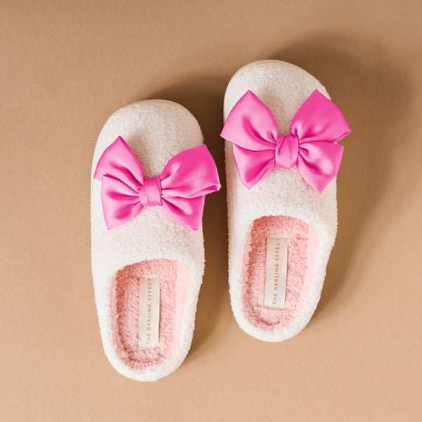 Fuzzy Slippers - Hot Pink Betty Bow